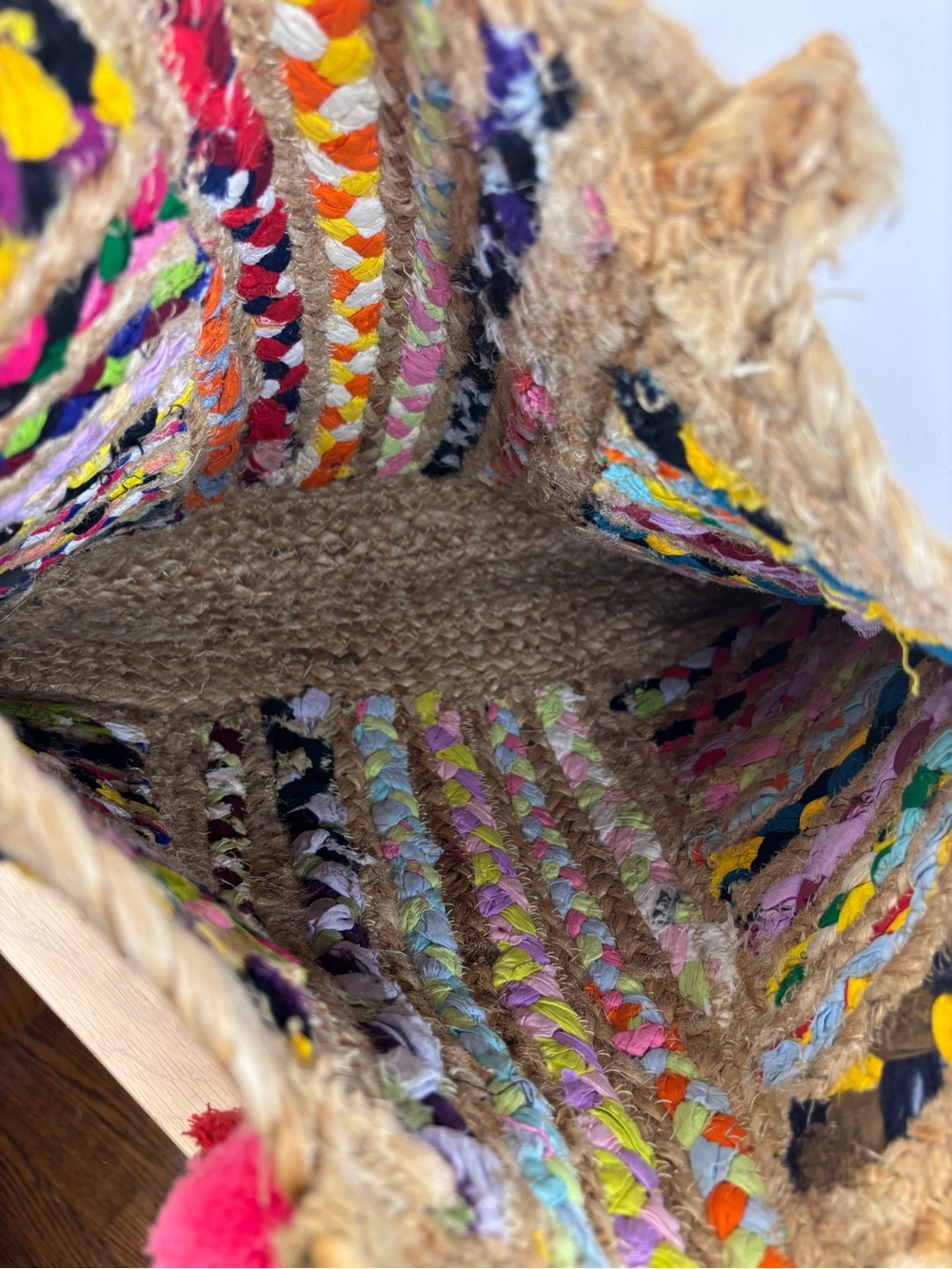 Unbranded Multicolor Braided Jute Tote Bag with Pom Pom Tassels - Picture 6 of 11